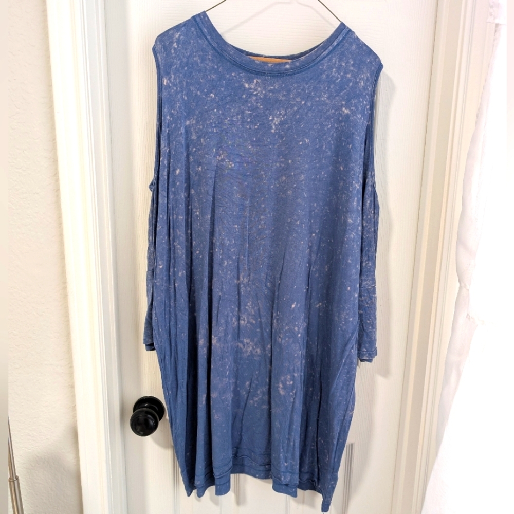 3/$10 She + Sky Blue Tie-Dye Cold Shoulder Dress